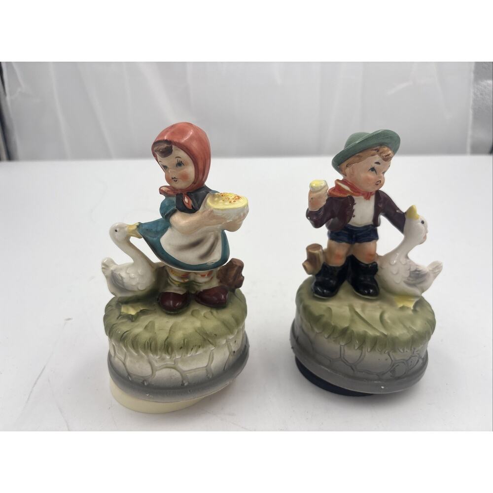 Vintage Ceramic Boy Girl Duck Music Box Made in Japan Tested Lot of 2